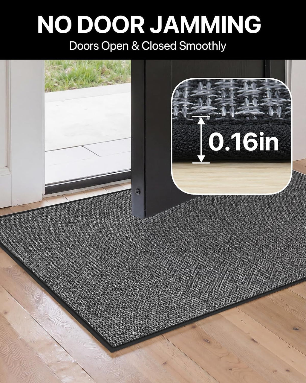 Door Mat Indoor Entrance, 24" x 36" Ultra Thin Non Slip Door Mat with Rubber Backing, Low Profile Easy Clean Dirt Trapper Doormat for Entryway Front Door Patio Porch, Charcoal Grey