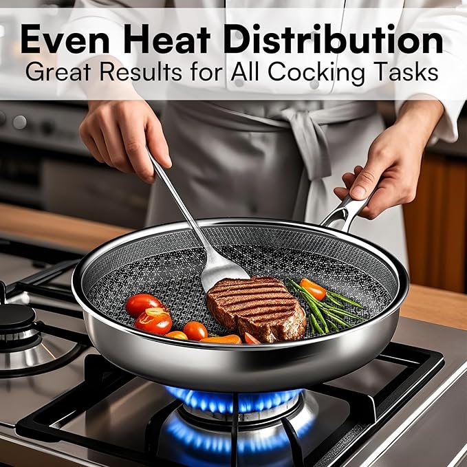 Non Stick Frying Pans Set with 3 Lid, Non-Toxic Hybrid Pans Set Nonstick - Image 5