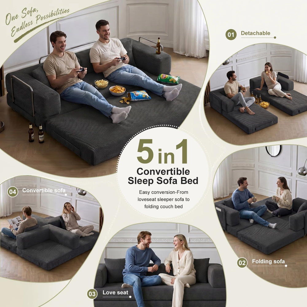 79.5" Convertible Futon Sofa Bed, Boneless Couch for Living Room
