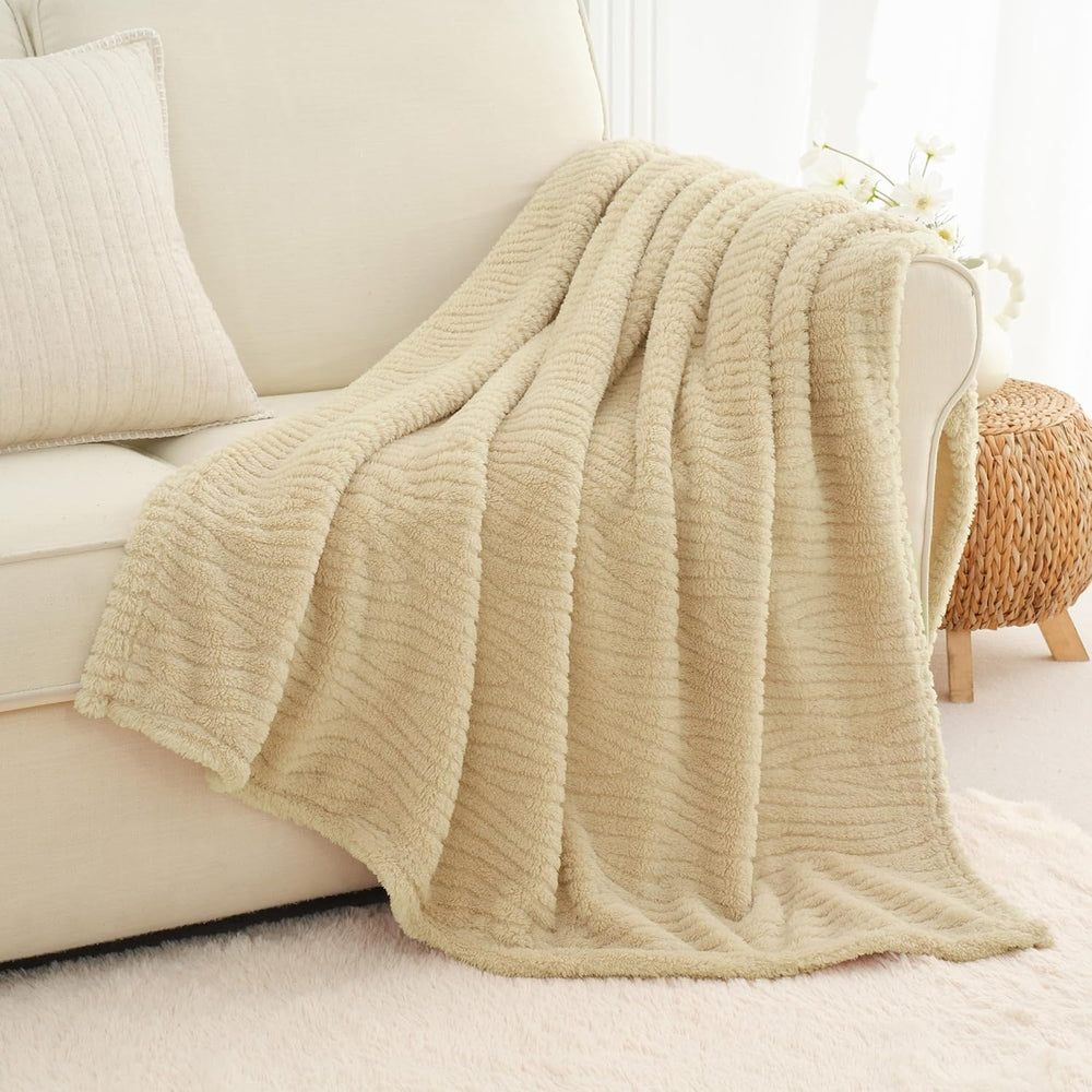 Beige Throw Blanket for Couch, Queen Size Plush Fleece Blanket 90"x90"
