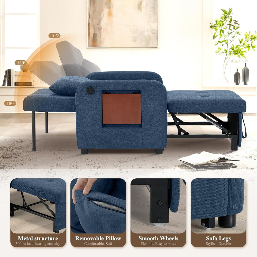 Convertible Sleeper Chair-Fabric Futon Sofa Bed, Single Sleeper Sofa, Small C...