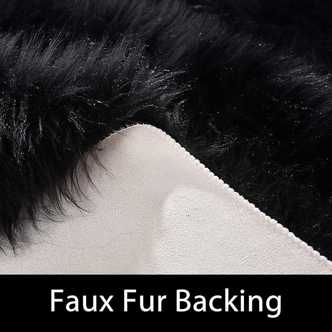 Latepis Black Round Rug 4 ft, Faux Fur Sheepskin Circle Rug - Image 3