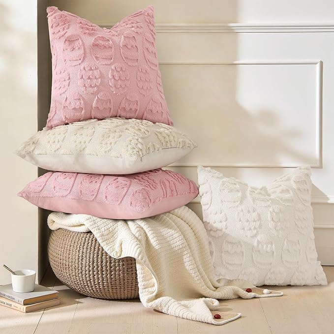 decorUhome Easter Pink Egg Pillow Covers 16x16 Inch Set of 2, Soft Plush Faux - Image 3