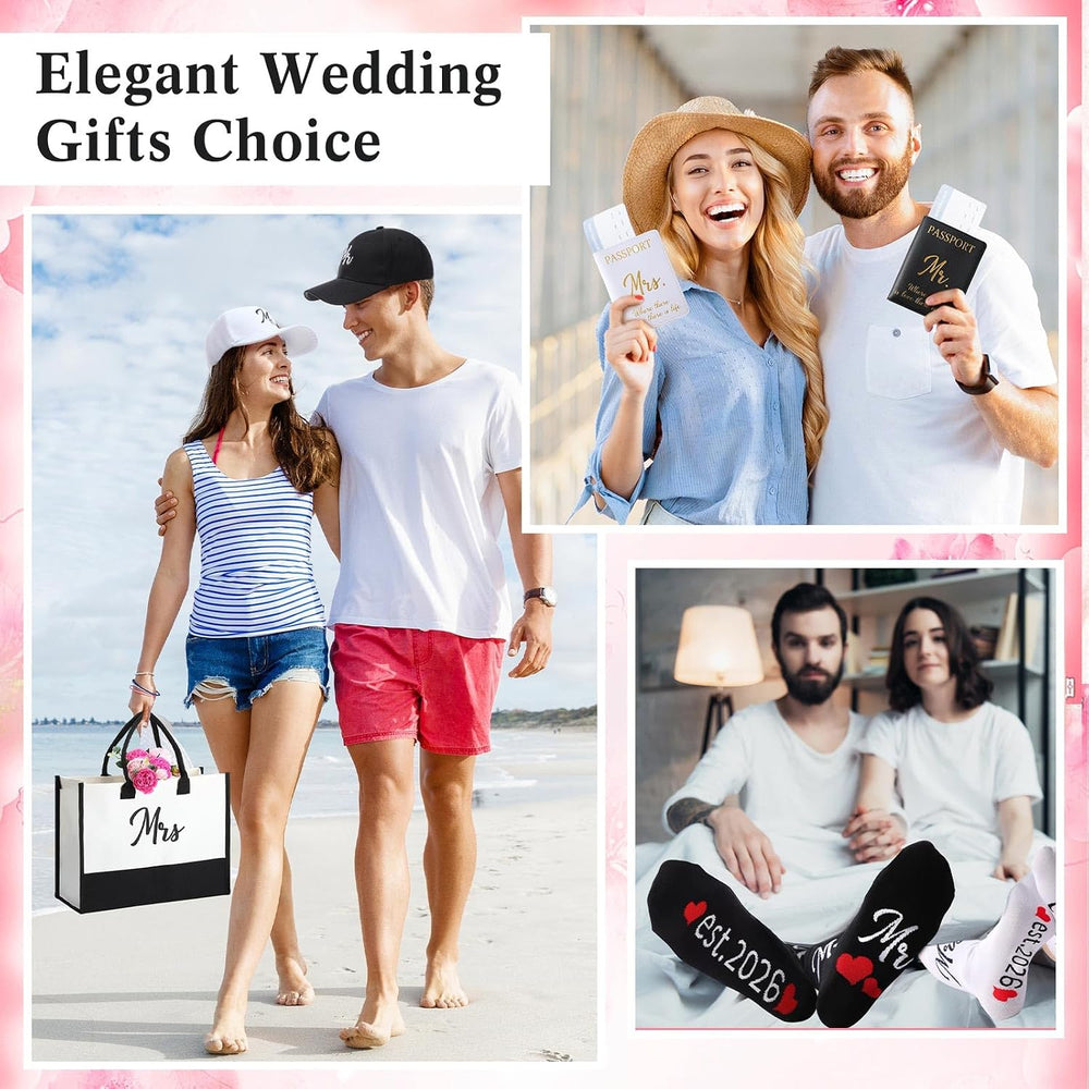 15 Pcs Mr Mrs Wedding Gift Set 2026 Aprons Mugs Hats,Bride | Passport Holders...