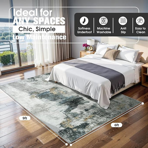 6x9 Area Rugs for Living Room Rug Washable: Abstract Rug for Dining Room - Image 2
