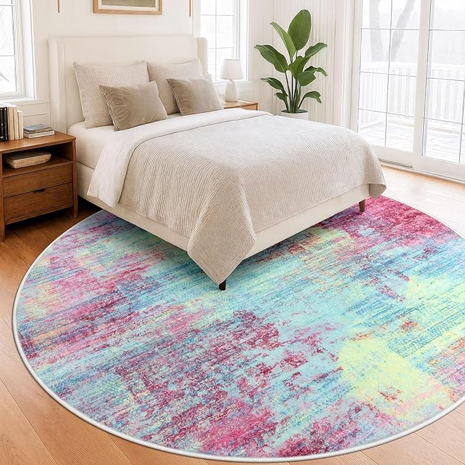 IOHOUZE Abstract Round Area Rug 8 Ft Washable Circle Rugs Large Round Rug Non - Image 8