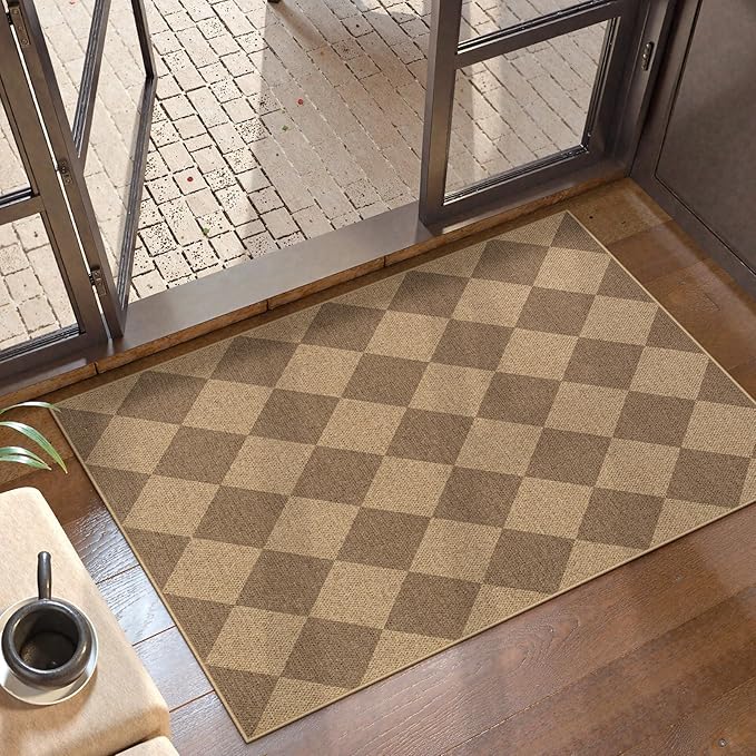 Lahome Colette Checkered Easy Jute Rug, 2x3 Entryway Rug Indoor Outdoor Front by Lahome
