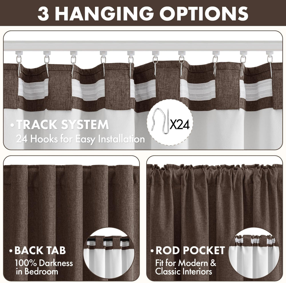 MIULEE 100% Blackout Linen Curtains for Bedroom 40W x 84L Drak Brown