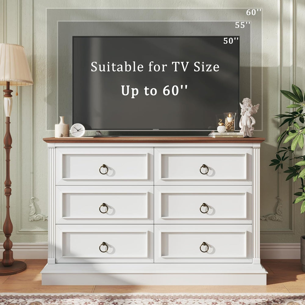 HUAHUU Farmhouse 6 Drawer Dresser for Bedroom, 47" Wide Chest of Drawers...