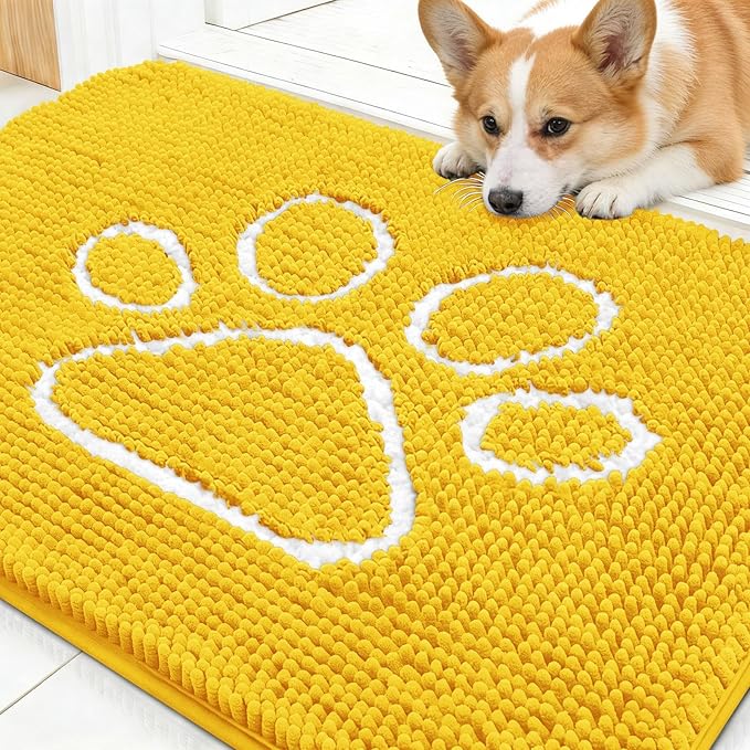 OLANLY Dog Door Mat for Muddy Paws 30x20, Paw Print Design, Absorbs Moisture by OLANLY
