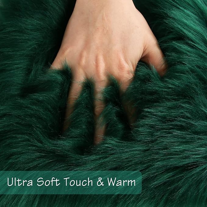 duduta Emerald Green Faux Sheepskin Runner Rug 2x6 ft, Fluffy Shag Bedroom Dorm - Image 4