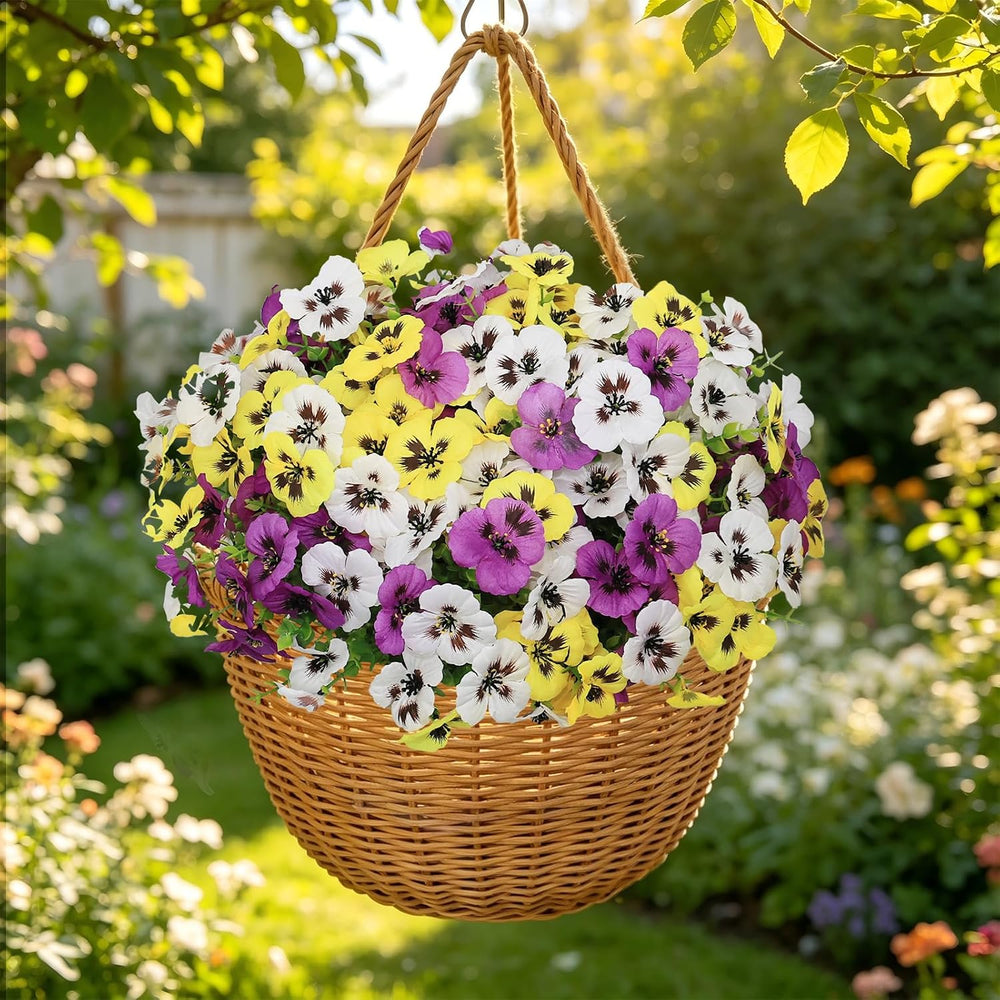 36 Pcs Artificial Pansy Flowers for Outdoor, UV Resistant Faux Plants