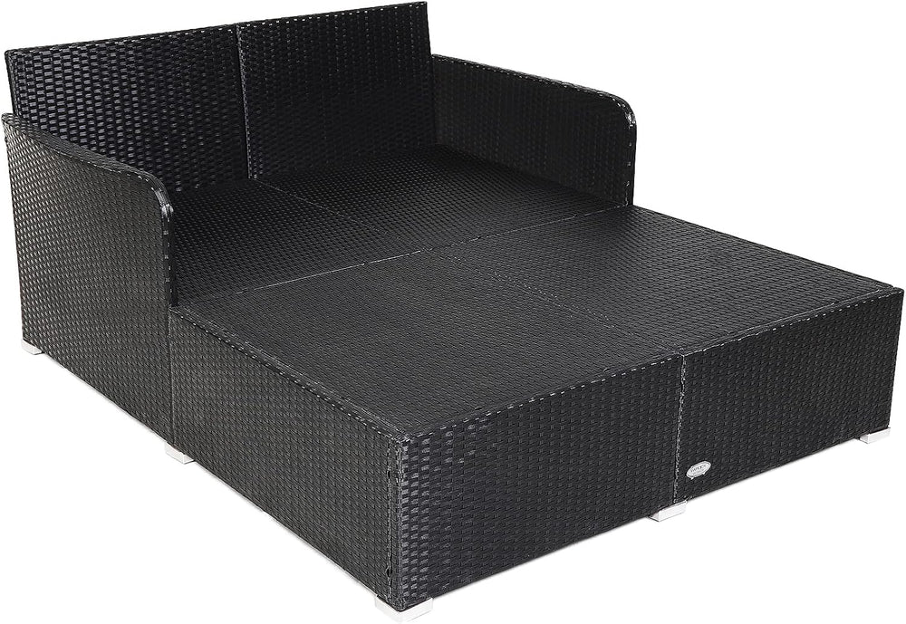 HAPPYGRILL Outdoor Rattan Daybed, Patio Sunbed Sofa Set with Cushion & Pi...
