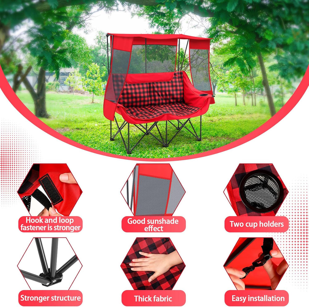 Teenyyou Double Camping Chair with Canopy - 2 Person Beach Chair with UV Sun ...