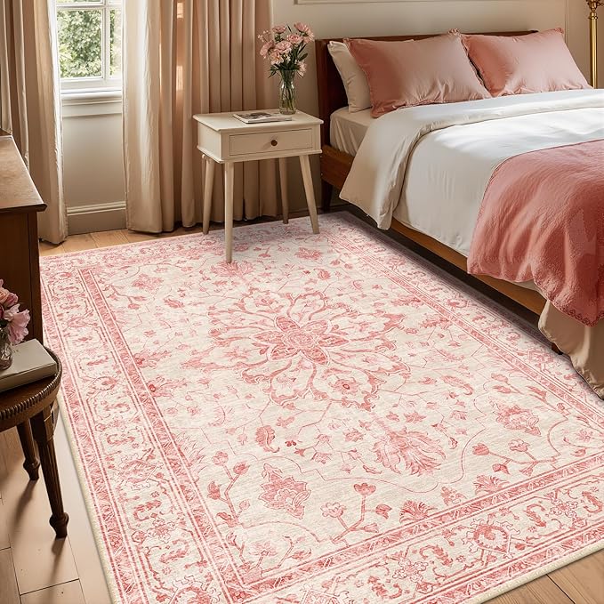RELEANY Area Rugs 5'x7' Washable Non-Slip, Floral Vintage Distress Print - Image 2