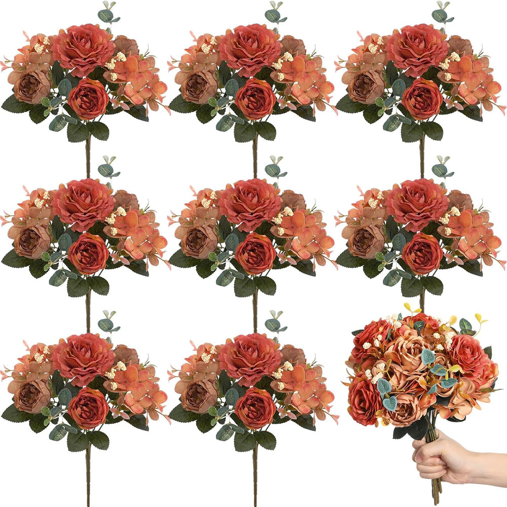 Yunsailing 8 Packs Artificial Peony Flowers Faux Silk Hydrangea Bouquet Vinta...
