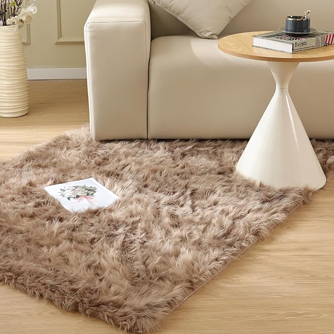 ORINOVA Beige Furry Washable Faux Sheepskin Fur Rug - Image 5