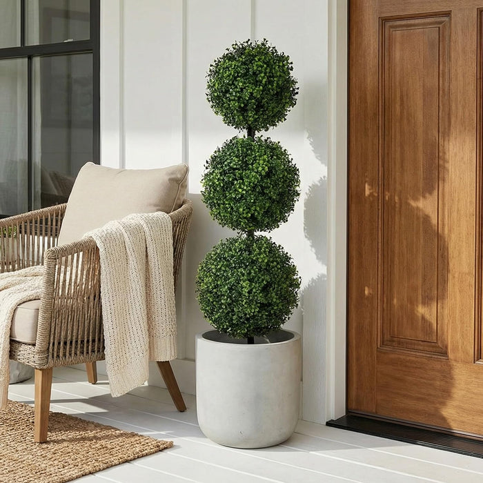 Nearly Natural 36in Artificial Triple Ball Boxwood Topiary Tree - Indoor Outdoor Realistic Faux Greenery for Home Patio Office Decor, Low Maintenance