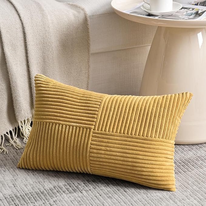 Fancy Homi 2 Packs Mustard Yellow Long Lumbar Decorative Throw Pillow Covers - Image 2