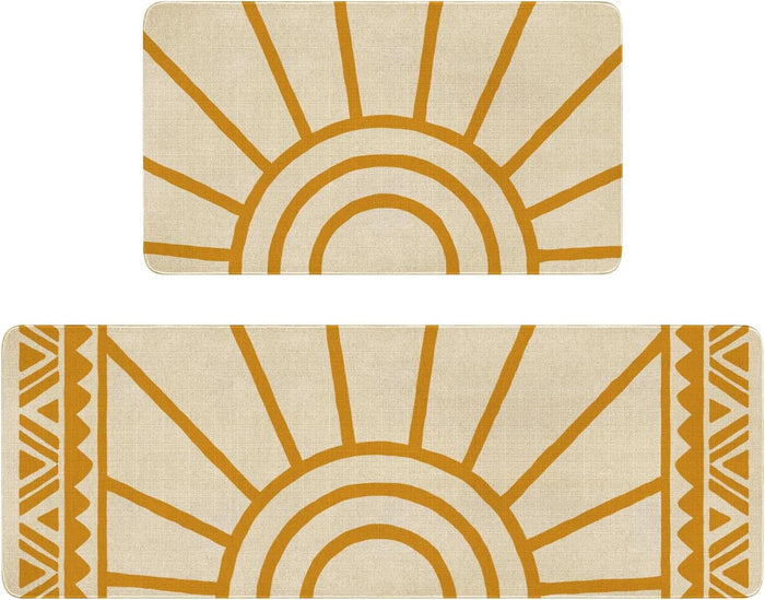Boho Kitchen Mat Set of 2,Modern Farmhouse Sun Kitchen Rugs and Mats Non Skid Washable,Bohemia Runner Rugs with Rubber Backing for Kitchen Decor Accessories (17"x47"+17"x30")