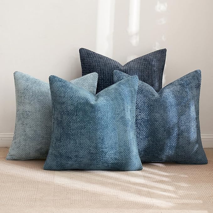 MIULEE Pack of 4 Couch Throw Pillow Covers 22x22 Inch Neutral Blue Soft - Image 3