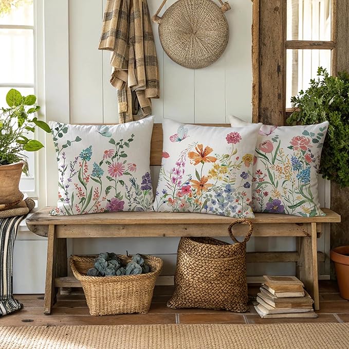 ONFAON Spring Summer Pillow Covers 20x20 Set of 4, Floral Seasonal Summer - Image 6