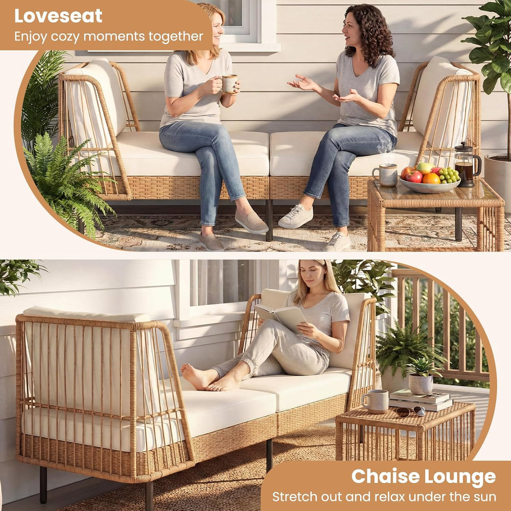 HAPPYGRILL Outdoor Wicker Daybed, Rattan Patio Couch Sofa Bed with Armrests, ...