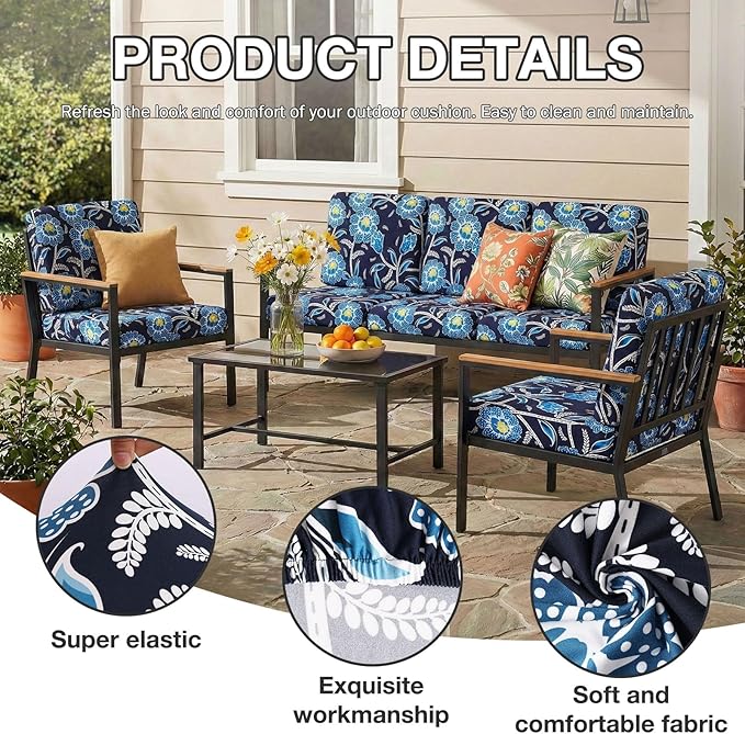 hyha 4Pcs Patio Cushion Covers, Stretch Outdoor Couch Cushion Covers Replacement - Image 3