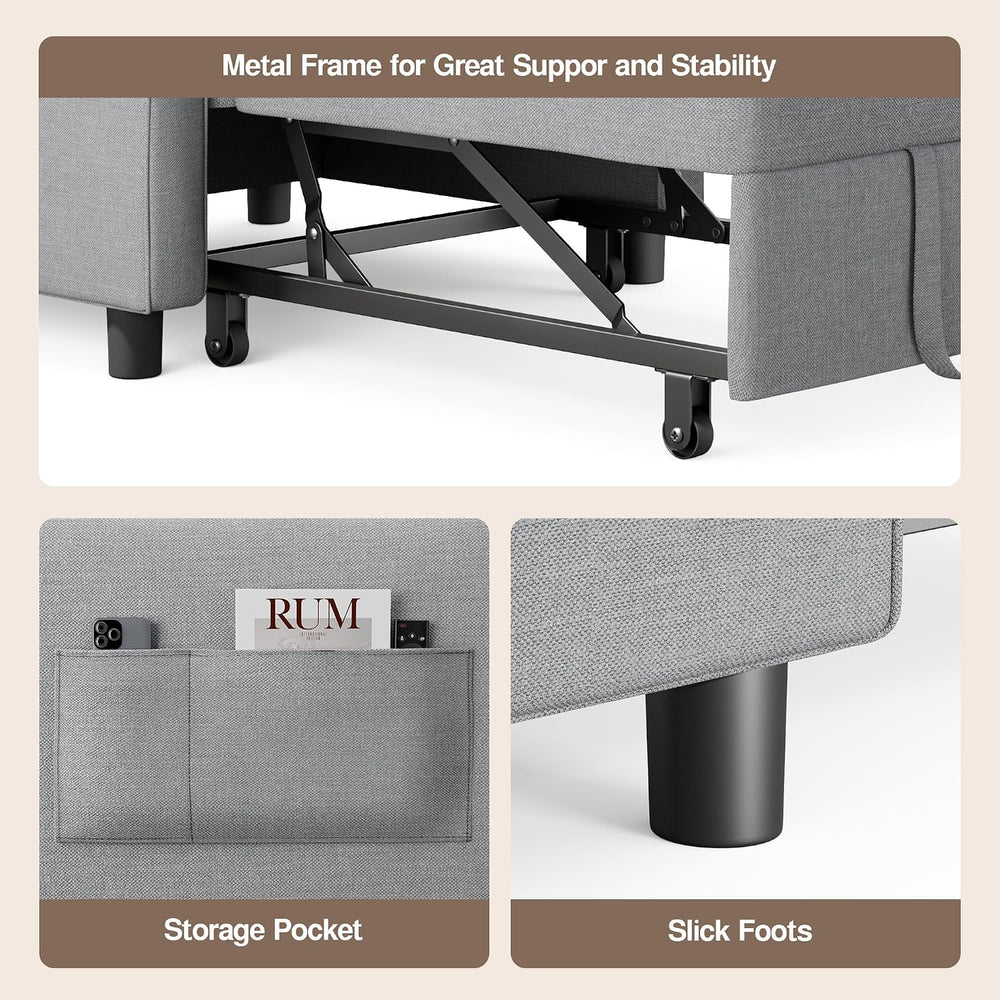 Ahomly Sleeper Sofa Chair Bed, Convertible Sofa Chair 3-in-1, Gray
