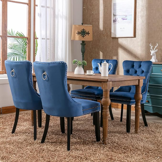 Modern Dining Chairs Set of 2, Tufted Upholstered Dining Chair with Solid Woo...