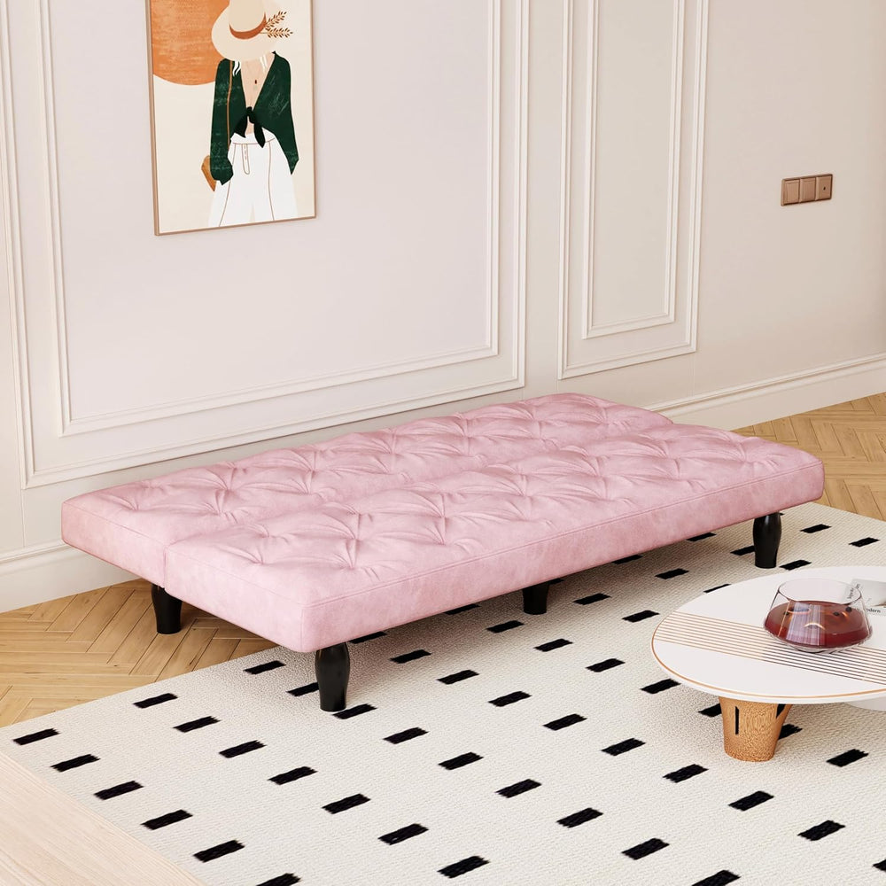 72" Pink Velvet Futon Couch Living Room Couch Bed Convertible Sleeper So...