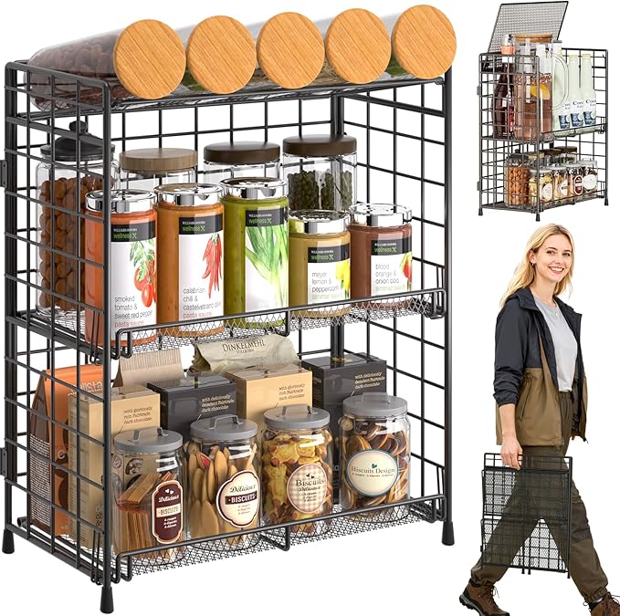 DTUQYX Spice Rack Organizer for Countertop, 3-Tier Large Capacity Foldable by DTUQYX