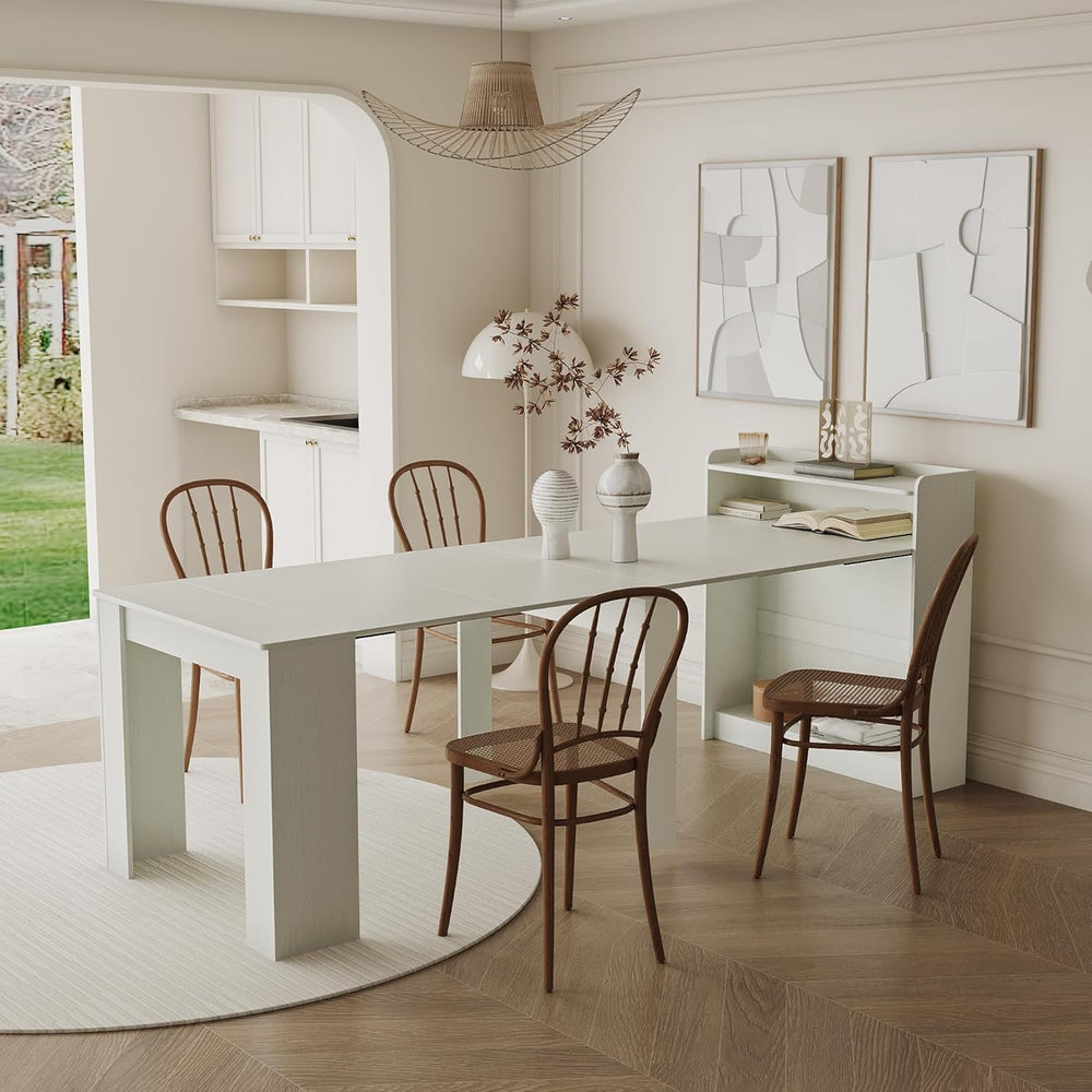 Transformer Extendable Dining Table for 2-10 People with storage, White | Exp...