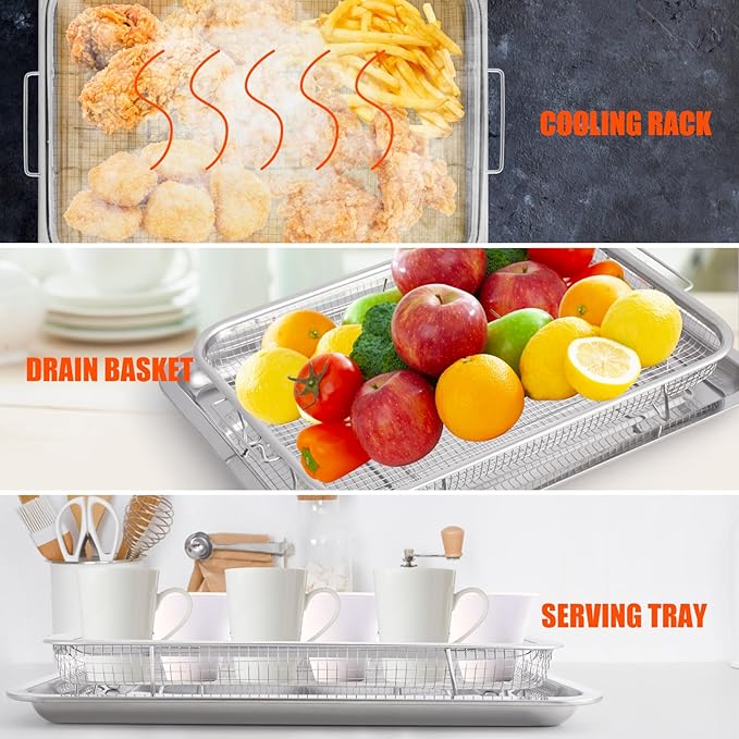 Air Fryer Basket for Oven 18.7"x12.8", 2 Pack Extra Large Air Fryer Basket and - Image 5