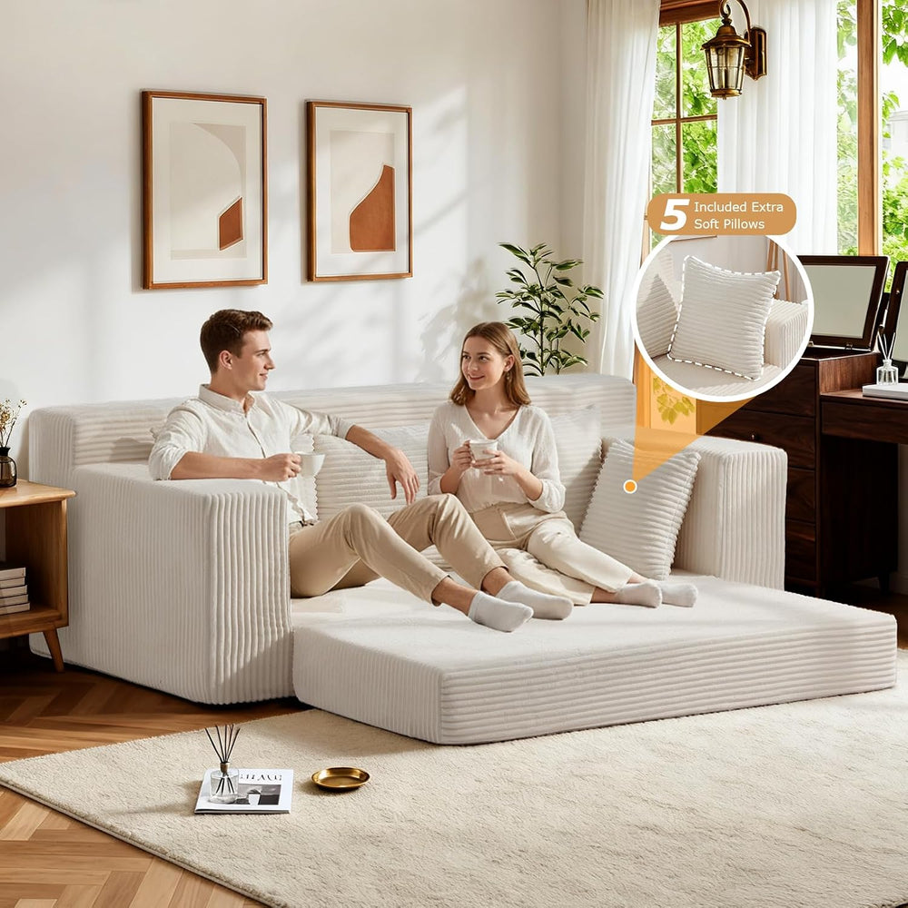 Boneless Couch 70 inch, 3 Seater Couch with Pull Out Bed, Boneless Loveseat O...