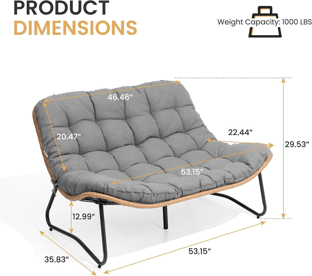 Outdoor Loveseat, Patio Couch with Soft Cushion (Dark Gray)