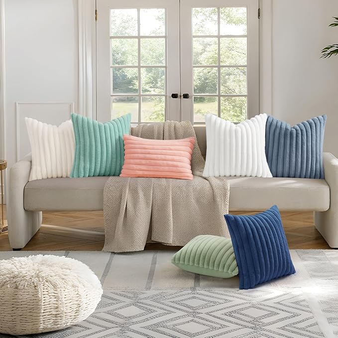 decorUhome Summer Cozy Faux Fur Throw Pillow Covers 18x18 Set of 2 Decorative - Image 7