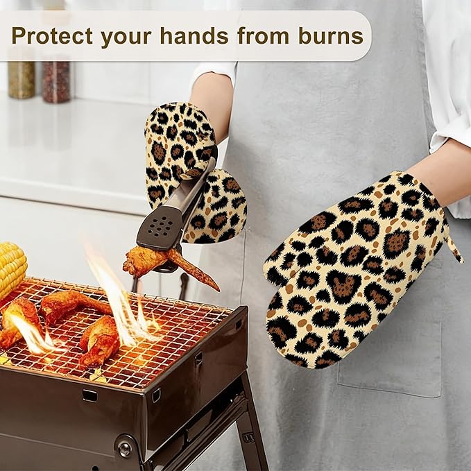 Leopard Print Oven Mitts and Pot Holders Sets of 4, Heat Resistant Silicone - Image 6