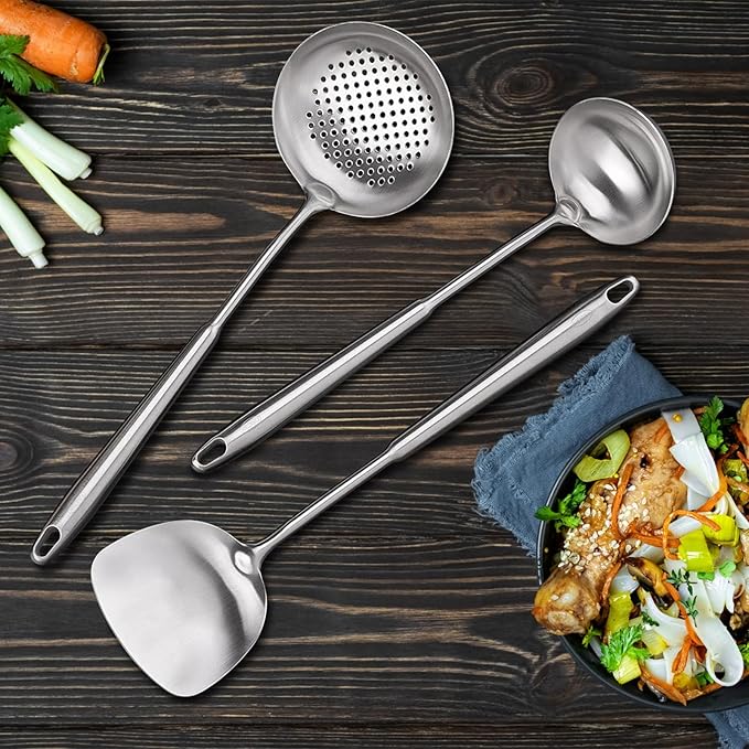 FJNATINH 4-Pieces 304 Stainless Steel Wok Spatula Set, Cooking Utensil Set - Image 4