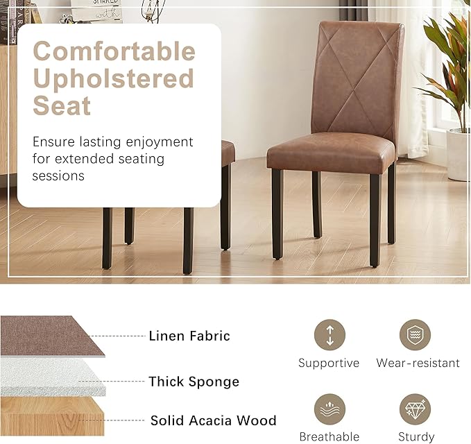 VECELO Upholstered Dining Chairs Set of 2, Modern PU Leather and Solid Wood L...