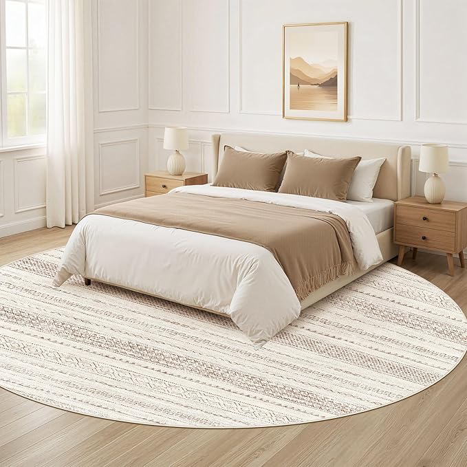 Nakagishi Round Rug Boho Area Rugs: 4x4 Washable Large Circle Neutral Soft - Image 8