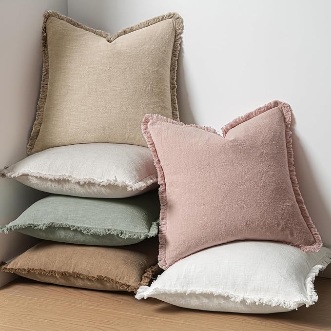 MIULEE Valentines Decorative Throw Pillow Covers Neutral Linen Fringe Throw - Image 6