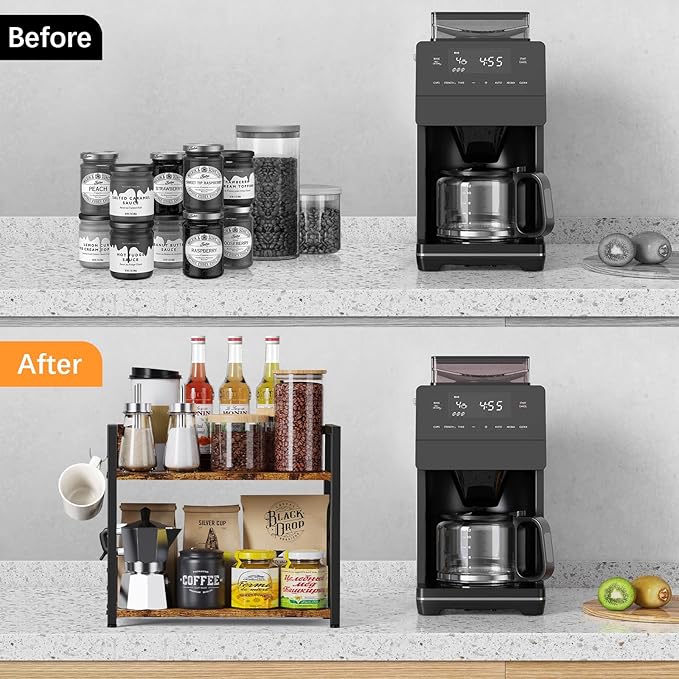 Spice-Rack-Organizer-Shelf for Kitchen Counter, 2 Tiers Coffee Bar Station - Image 6