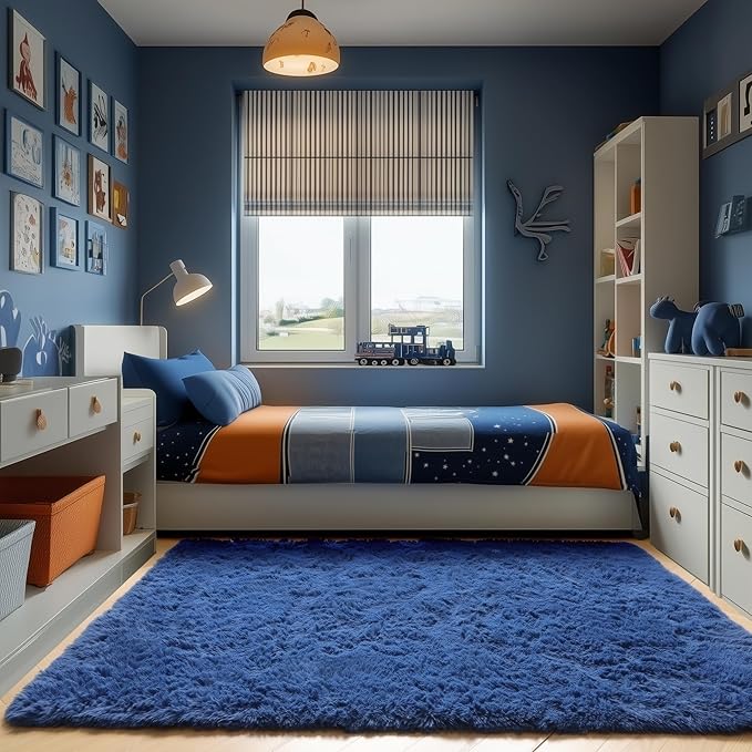 ONASAR Navy Area Rugs for Bedroom Living Room, 4x6 Blue Fluffy Indoor Bedside by ONASAR