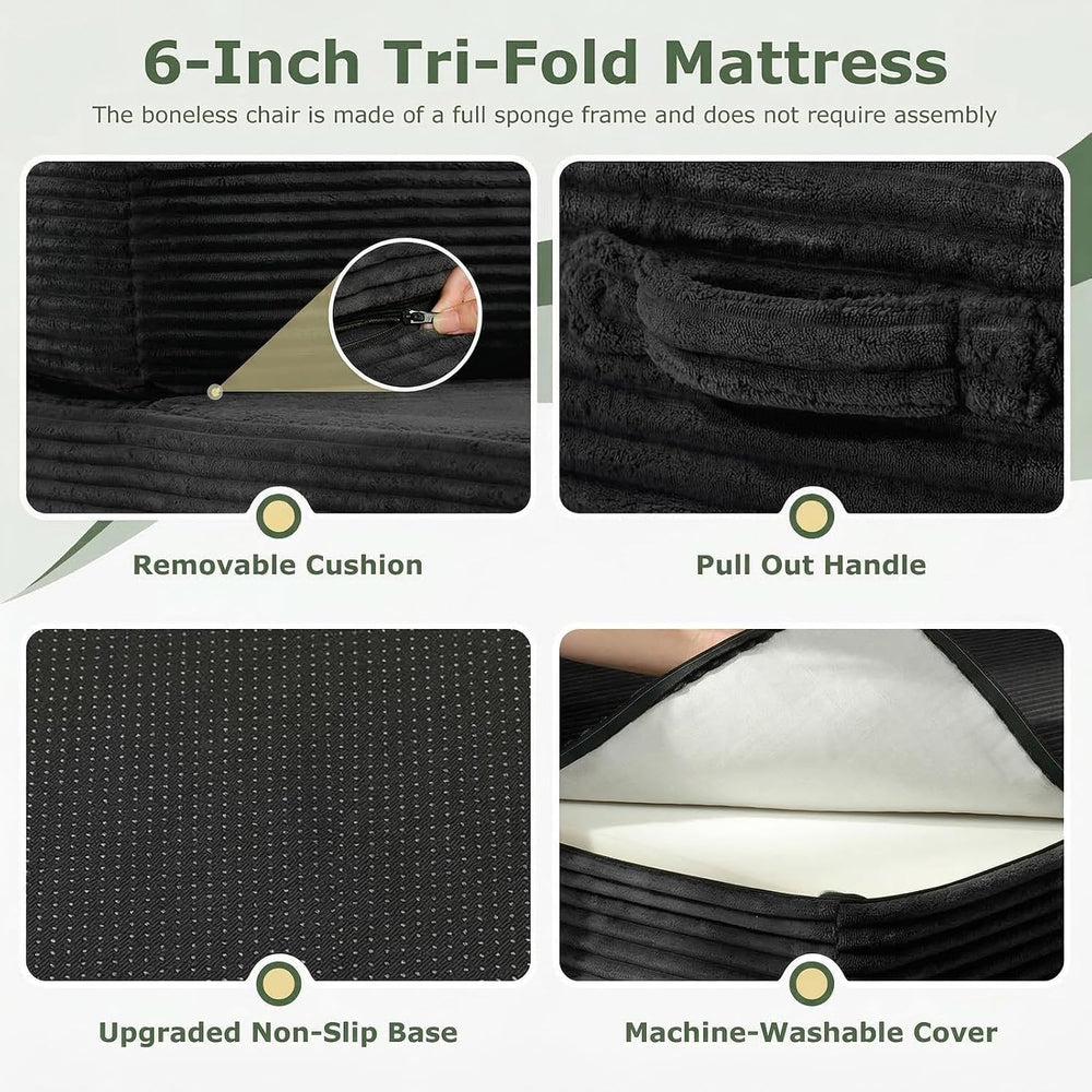 6 inch Tri-Folding Mattress Queen Futon Sofa Bed, Convertible Foldable Mattre...