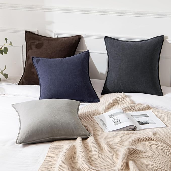 MIULEE Decorative Linen Pillow Covers 20x20 Inch Navy ​Boho Farmhouse​ ​Neutral - Image 4