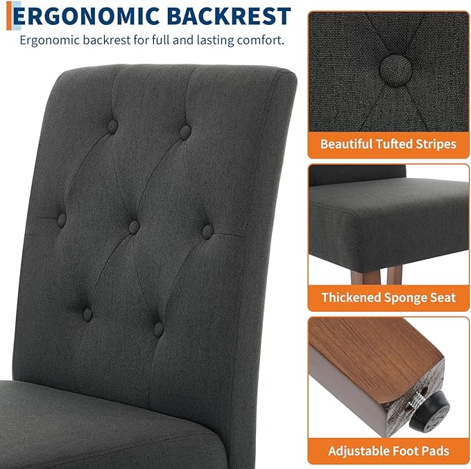 Upholstered Dining Chairs Set of 2, Modern Fabric Kitchen Side Chairs with St...