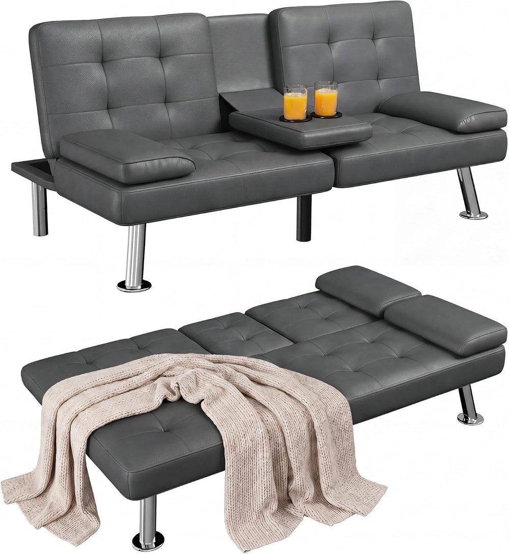 Homall Faux Leather Futon Sofa Bed, Loveseat with Adjustable Backrest