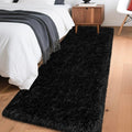 2x6 Bedside Area Rugs for Bedroom Soft Fluffy Shag Black Rug for Hallway by JiaoBaba