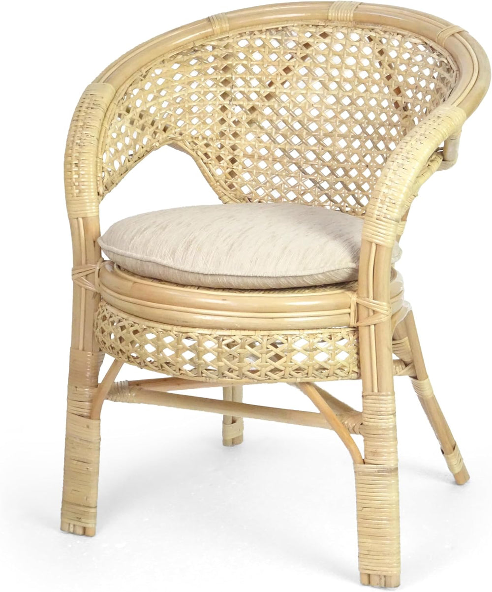 Pelangi Handmade Rattan Dining Wicker Chair Natural Color w/Cream Cushion